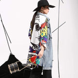 Fongt New Women's Jeans Windwear Fashion Style Like Creative Pattern Splicing Loose Washing Denim