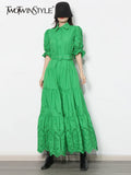 Hollow Out 2022 Dress For Women Lapel Short Sleeve High Waist Sashes Solid Long Dresses Female Fashion New