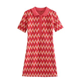 Women Summer New Personalized Printing POLO Collar Short Sleeve Straight Dress Summer Mini
