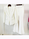 QUALITY Newest 2023 Runway Designer Suit Set Women's Career Fashion Single Button Blazer Flare Pants