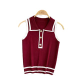 Fongt Style Striped Knitted Sleeveless Vest Women's Summer Collar Slimming Design Chic Beautiful Little Man Top
