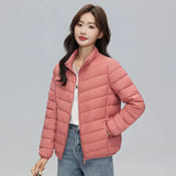 2023 Autumn And Winter New Light Down Jacket Female Short 90 White Duck Down Standing Collar Show Thin Casual Large Size Coat Tide-Outfit