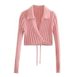 Cross V-Neck Lace Up Bow Long Sleeve