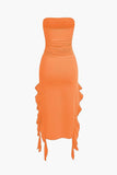 flounce hem maxi dress with ruched