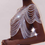 Rhinestone Cropped Tank Tops Multilayer Diamonds Luxury Tassel See Through Crop Tops Sexy Women 2023 Night Club