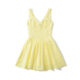 Fongt New 2025 Lace Back Tight Solid Color Fluffy Fold V-Necked Dress Dress Dress Dress Dress