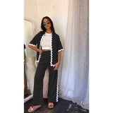 Fongt Spring And Summer New Comfortable Casual Single Breasted Lace Splicing Trousers Shirt Coat 88231-Outfit
