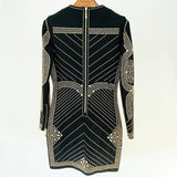 QUALITY Newest 2023 S/S Designer Runway Fashion Women's Long Sleeve Stunning Metallic Beaded Stretchy