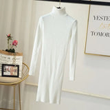 Office Lady Slim Pit Knitted Sweater Dress Long Sleeve Turtleneck Solid High Street Casual Dress 2021 Winter Fashion