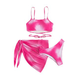 Fongt Tie-Dyed Bikini Swimsuit Female Three-Piece Mesh Skirt Split Bikini