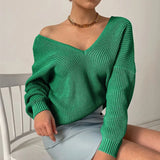 Oversized Long Sleeve Knitted V Neck Women Pullovers Sweater 2021 Autumn Winter Fashion Casual Female Y2K