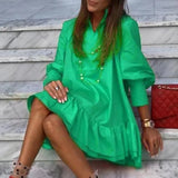 V Neck Long Sleeve Women Dress 2023 Casual Elegant Loose A-Line Party Dress Ladies Vintage Solid Beach Dresses