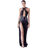 Fongt Spring Sexy Party Beads Irregular Temperament Evening Dress Female Hanging Neck