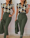 Series) 2023 Women's Red Print Shirt Pantsuit-With A Belt-Outfit
