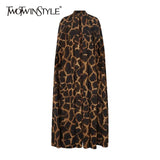 Loose Print Leopard Trench For Women Stand Collar Long Sleeve Casual Vintage Windbreaker Female Fashion