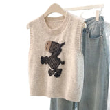 Fongt New Vest Sweet And Cute Cartoon College Style Knitted Winter Round Sweater Collar Sweater Bottom Shoulder Vest