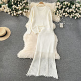 Fongt Early Spring Wearing A Lazy Knitting Suit Women's Design Hollow Top Dress Two Sets Of Tide