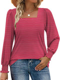 Fongt And Autumn 2025 New Striped Side-Laceed Leaf Cuff Bubble Long Sleeve T-Shirt