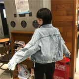 2020 Spring And Autumn New Back Open Fork Diagonal Buckle Loose Short Denim Jacket Women's College Wind Jacket Jacket-Outfit