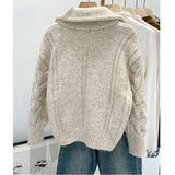 Fongt Version Of Double Zippered Strand Sweater Coat Women's 2025 Winter Design Sense Of The Collar Plus Thick Long-Sleeved Knitted Open Shirt