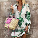 Fongt And Summer 2025 New Leisure Long Shirt INS Loose Vacation V-Neck Dress Woman