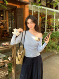 Fongt Xixi 2025 Spring New Ins Temperament Shoulder Wool Bottom Shirt Long-Sleeved Knitwear Women's Top 25149