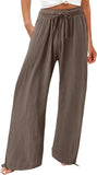 Casual Trousers Solid Color Lace Wide