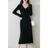 Fongt Cashmeat Dress Women's Autumn And Winter New Set Long Sleeves Leisure Long A Dress Wool Knitted Long Dress