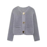 Fongt Women's INS Explosion Coarse Needle Long Sleeved Button Sweater
