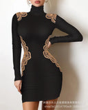 New Hot Gold Stitching V-Neck Pleated Satin Dress ODS1013C Series-Outfit