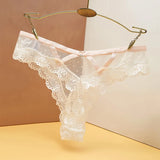 Fongt Lace Mesh T-T-Shirt Female Transparent Hollowless Low-Waisted Cotton Crotch Triangle