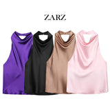 Fongt Homemade New Women's Clothing Silk-Sin-Flavor-Sense Hanging Neck Collar Top 3203317