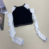 Liang Guantu 6535 Pull Frame Cotton Early Autumn New Design Sense Careful Machine Hollowed-Out Long-Sleeved T-Shirt Female Geometry-Outfit