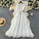 Fongt High-End Temperament Dress Women 2025 Summer Fashion Strap To Single Buckle Embroidery Mesh Dress
