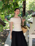 Fongt Xixi 2025 Spring And Summer New One-Word Collars Bottom Knitted Short-Sleeved T-Shirt Women's Top 25217