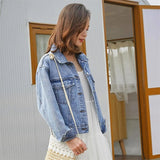 Spring Autumn Short Denim Jackets Women Casual Tops Loose Outerwear Schoolgirl Coat Letter Embroidery Jeancoat Lady