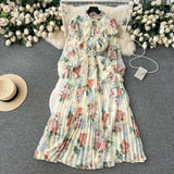 Fongt Women's Autumn Dress 2025 New Heavy Industry Pressed Long Printed Chiffon Dress Sweet Holiday Dress