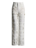 Fongt Spring And Autumn New Trend Broken Hole Mesh Splicing Straight Pants Design Sense Jeans Female-Outfit