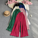 Fongt Wear A High Waist Strap With Casual Pants Female Micro Fat Large Size Show Thin Cover Meat Hanging Feeling Wide Leg Pleated Pants-Outfit