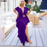 S-3XL African Dresses for Women 2021 V-neck Long Maxi Dress African Clothes Dashiki Ruffles Split Robe Africaine Femme With