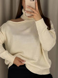 Fongt Enter The High-Collar Shoulder Sweater Unique Asymmetric Design Gentle Apricot Gray Color Optional Autumn And Winter Atmosphere
