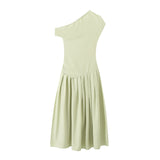 Fongt New High-Rise Slim Slim Solid Color Asymmetric Long Dress