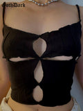 Dark Knitted Gothic Grunge Sexy Camis E-girl Hollow Out Cute Punk Black Crop Tops Harajuku White Women Basic Ruffle