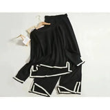 Fongt Autumn Dress New Temperament Bumpy Fork Long-Sleeved Knitted Shirt High Waist Thin Leg Trousers Two