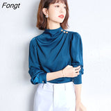 Spring Summer Women Blouses Elegant Korean style Fashion Satin shirts Loose Chiffon Long sleeve female blusas Ladies