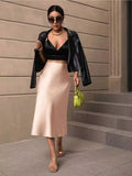 2024 New Women's Satin Slim Skirt Satin Solid Color Medium-Long Buttocks Fishtail Skirt-Outfit