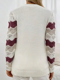 Fongt And Winter New Sweater Women's Knitted Stripes Hit The Hollow Sleeve Round Collar Coat