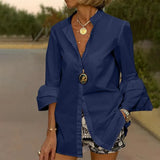 Shirts Summer Women Solid Flare Sleeve Shirts Spring Blouse 2022 VONDA Sexy V Neck Button Up Office Shirt Femininas