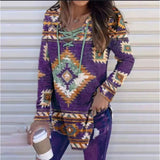 V-neck Lace Printing Printed Long Sleeve Women's