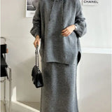 Fongt Chic Autumn And Winter Loose Large-Size Knitted Sweater + Half-Body Dress Two Sets